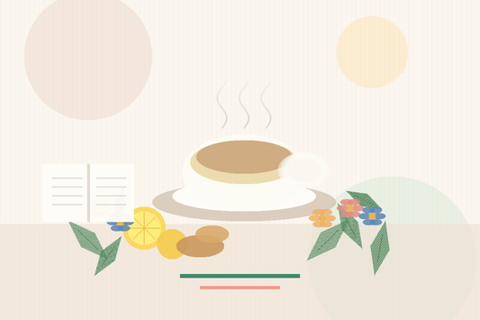 Tasse de thé estivale avec plantes, citron et fleurs, représentant une routine bien-être summer body avec les thés Digesthé Ellesensitive.